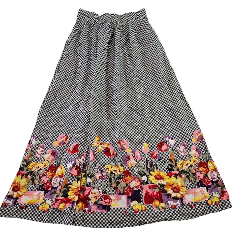 Kathie Lee VTG‎ Gingham Cottagecore Prairie Picnic Retro Floral Maxi Skirt Sz 8
